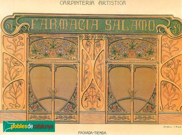 Barcelona - Farmàcia Nordbeck (Foto: Del llibre "Carpintería Artística", d'AUDET i PUIG, 1909) Barcelona - Farmàcia Nordbeck