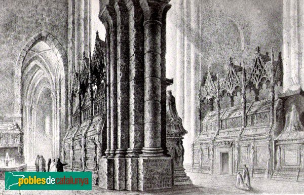 Monestir de Poblet - Sepulcres reials. <i>Litografia de Francesc Xavier Parcerisa, 1839</i>