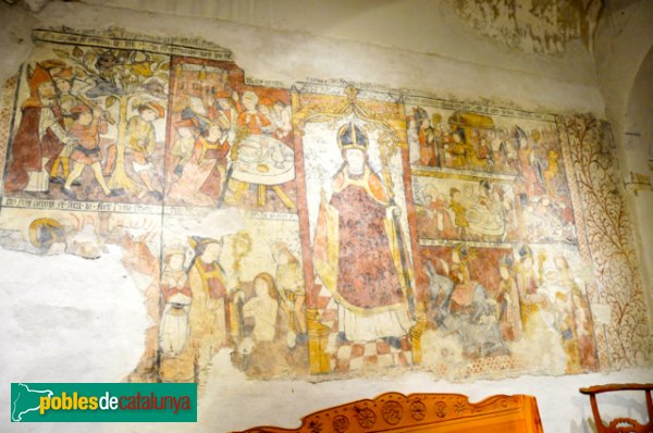 Església de Santa Eulàlia a Unha - Pintura mural del XVI que representen la vida d'un Sant (Foto: Joan Sánchez Sabé, 2014) Església de Santa Eulàlia a Unha - Pintura mural del XVI que representen la vida d'un Sant