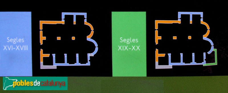 Peratallada - Església de Sant Esteve, ampliacions (Foto: cartell al costat de l'església, 2017) Peratallada - Església de Sant Esteve, ampliacions