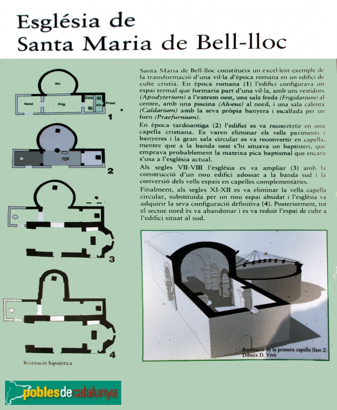 Santa Cristina d'Aro - Restes preromàniques de Santa Maria de Bell-lloc (Foto: cartell al costat del monument) Santa Cristina d'Aro - Restes preromàniques de Santa Maria de Bell-lloc