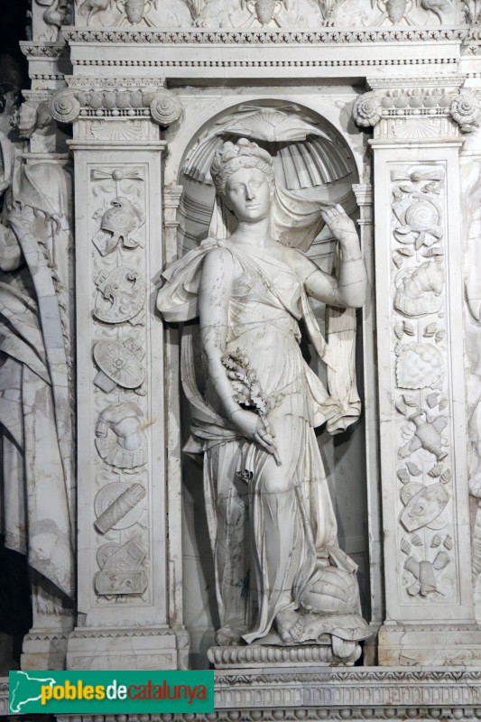 Bellpuig - Mausoleu de Ramon Folc de Cardona: al·legoria de la Fortalesa (Foto: Albert Esteves, 2018) Bellpuig - Mausoleu de Ramon Folc de Cardona: al·legoria de la Fortalesa