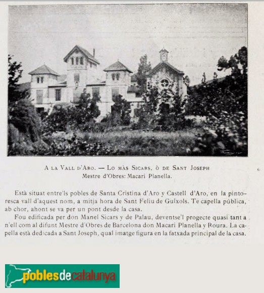 Santa Cristina d'Aro - Mas Sant Josep (Foto: Ilustració Catalana, 1903, extret de Criticartt.blogspot.com) Santa Cristina d'Aro - Mas Sant Josep