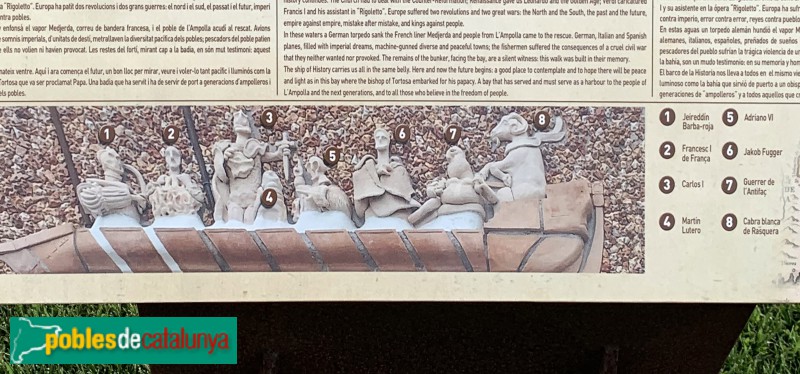 L'Ampolla - Escultura El Vaixell de la Història (Foto: cartell in situ) L'Ampolla - Escultura El Vaixell de la Història
