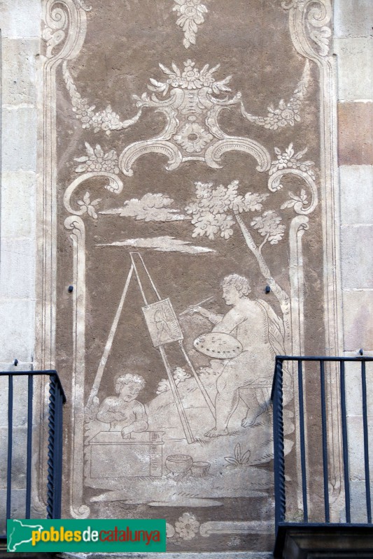 Barcelona - Avinyó, 30. Detall dels esgrafiats (Foto: Albert Esteves, 2019) Barcelona - Avinyó, 30. Detall dels esgrafiats