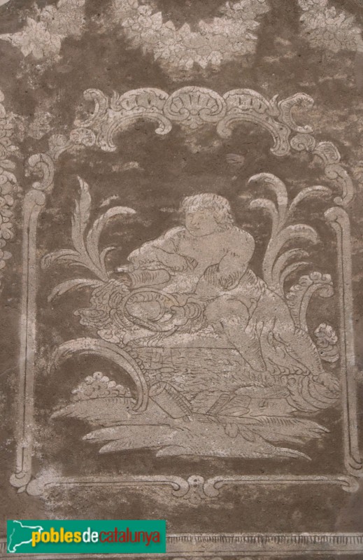 Barcelona - Avinyó, 30. Detall dels esgrafiats (Foto: Albert Esteves, 2019) Barcelona - Avinyó, 30. Detall dels esgrafiats