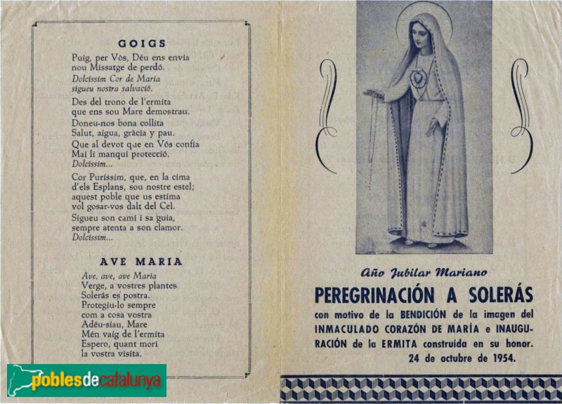 Ermita de la Mare de Déu d'Esplans. Goigs i programa (1954)