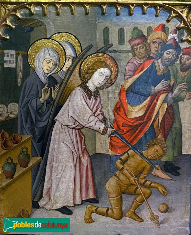 Museu Diocesà - Retaule de les Santes Justa i Rufina, Un àngel destruïnt un ídol (Foto: Albert Esteves, 2022) Museu Diocesà - Retaule de les Santes Justa i Rufina, Un àngel destruïnt un ídol