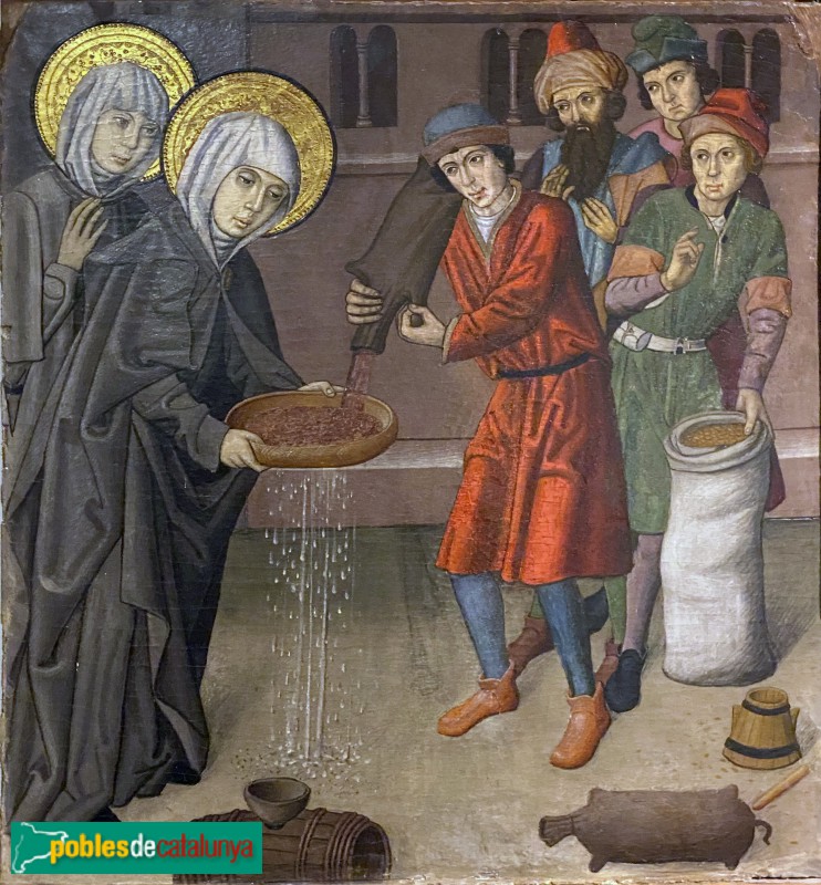 Museu Diocesà - Retaule de les Santes Justa i Rufina. Les santes denunciant el taverner que aigualia el vi (Foto: Albert Esteves, 2022) Museu Diocesà - Retaule de les Santes Justa i Rufina. Les santes denunciant el taverner que aigualia el vi