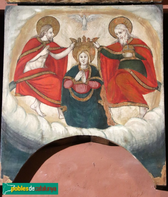 Retaule de Sant Sebastià de Montmajor. Coronació de la Verge (Foto: Albert Esteves, 2022) Retaule de Sant Sebastià de Montmajor. Coronació de la Verge