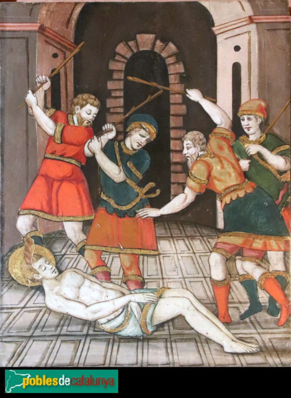 Caldes de Montbui - Retaule de Sant Sebastià de Montmajor. Mort de Sant Sebastià (Foto: Albert Esteves, 2022) Caldes de Montbui - Retaule de Sant Sebastià de Montmajor. Mort de Sant Sebastià