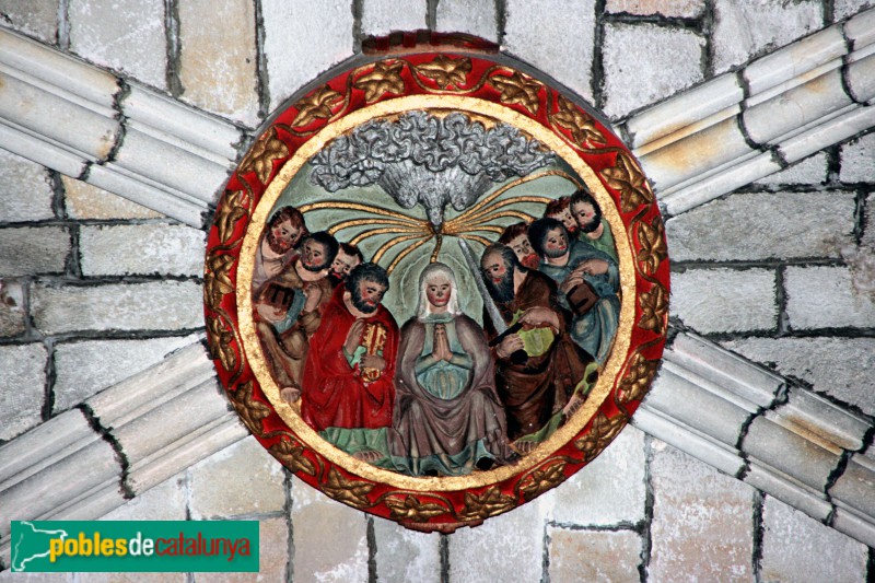 Monestir de Pedralbes - Clau de volta de l'església amb els goigs de la Verge. Pentacosta (Foto: Vicenç Valcárcel, 2011) Monestir de Pedralbes - Clau de volta de l'església amb els goigs de la Verge. Pentacosta