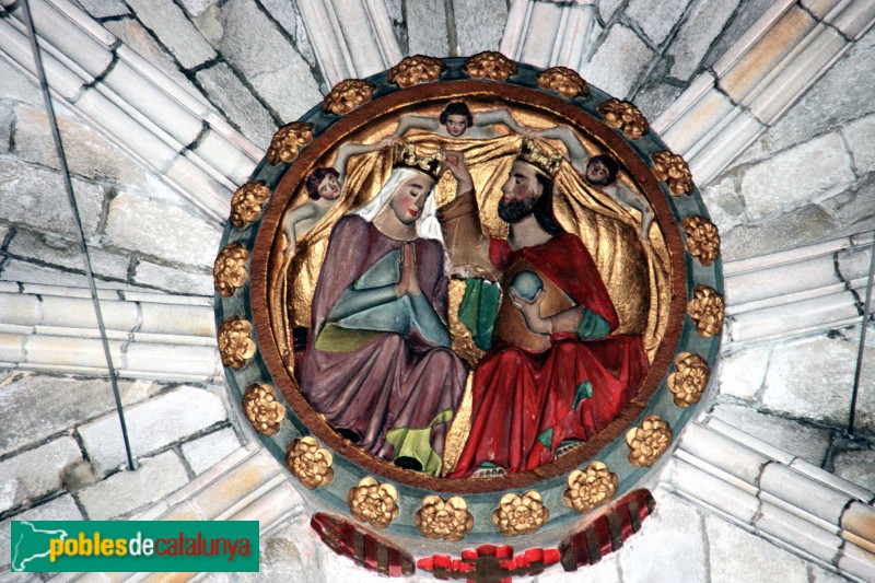 Monestir de Pedralbes - Clau de volta de l'església amb els goigs de la Verge. Coronació de la Verge. (Foto: Vicenç Valcárcel, 2011) Monestir de Pedralbes - Clau de volta de l'església amb els goigs de la Verge. Coronació de la Verge.