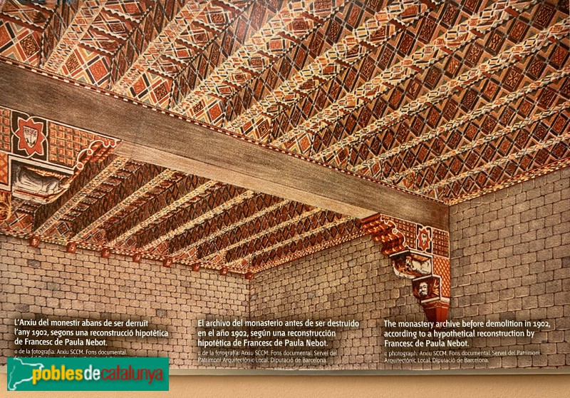 Enteixinat de l'Arxiu del Monestir. Reconstrucció hipotètica (Foto: Albert Esteves, 2023) Enteixinat de l'Arxiu del Monestir. Reconstrucció hipotètica