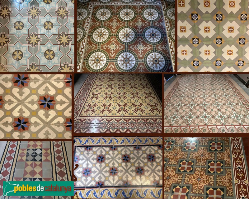 Alcanar - Casa O'Connor. Diversos exemples de paviments hidràulics (Foto: Albert Esteves, 2023) Alcanar - Casa O'Connor. Diversos exemples de paviments hidràulics