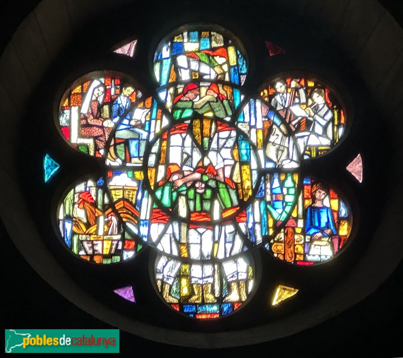Vilafranca del Penedès - Basílica de Santa Maria. Vitrall dels castellers. Capella de sant Jocund