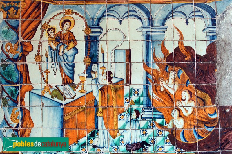 Quart - Església de Sant Sadurní de Palol. Plafó de la capella del Roser (Foto: <i>Jordi Contijoch -calaix.gencat.cat-</i>, 2014) Quart - Església de Sant Sadurní de Palol. Plafó de la capella del Roser