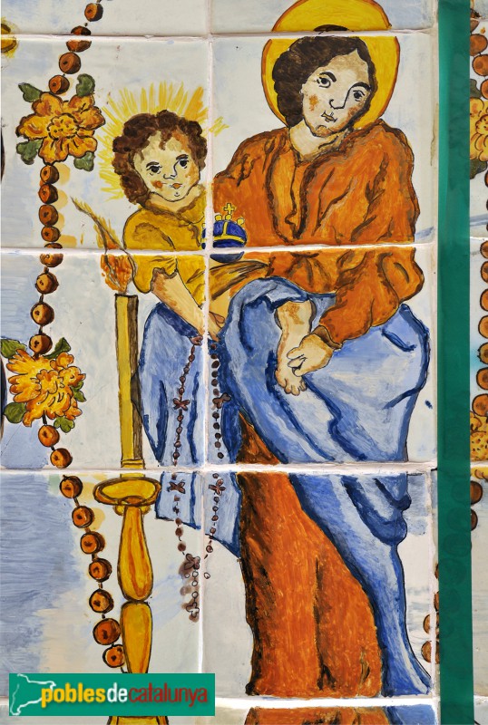 Quart - Església de Sant Sadurní de Palol. Plafó de la capella del Roser (Foto: <i>Jordi Contijoch -calaix.gencat.cat-</i>, 2014) Quart - Església de Sant Sadurní de Palol. Plafó de la capella del Roser