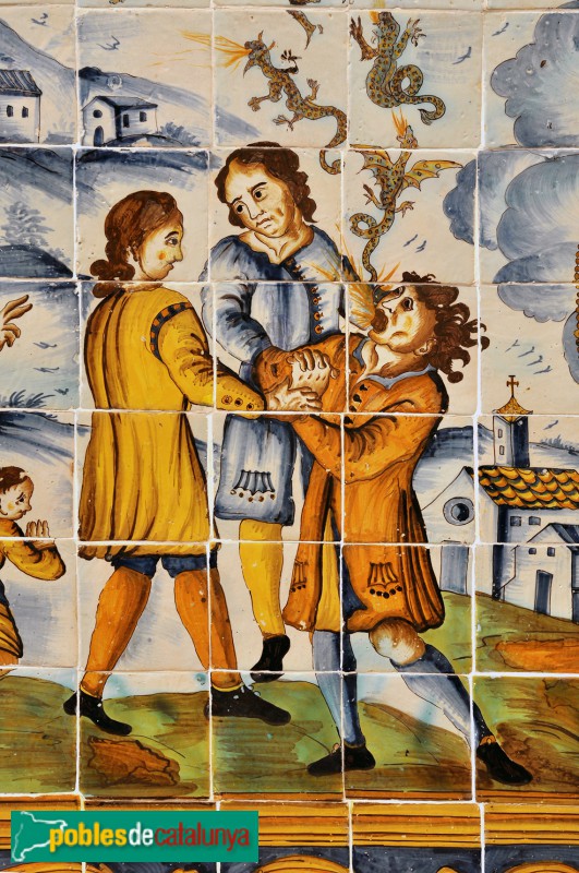 Quart - Església de Sant Sadurní de Palol. Plafó de la capella del Roser (Foto: <i>Jordi Contijoch -calaix.gencat.cat-</i>, 2014) Quart - Església de Sant Sadurní de Palol. Plafó de la capella del Roser