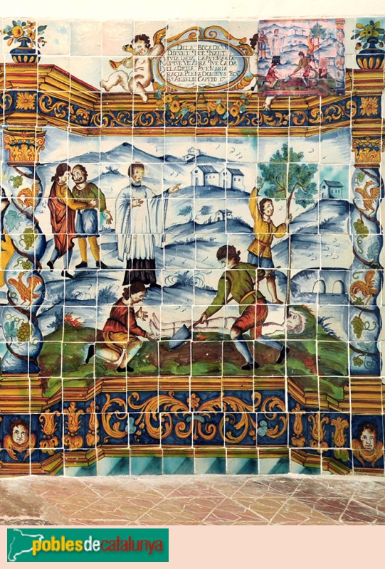 Quart - Església de Sant Sadurní de Palol. Plafó de la capella del Roser (Foto: <i>Jordi Contijoch -calaix.gencat.cat-</i>, 2014) Quart - Església de Sant Sadurní de Palol. Plafó de la capella del Roser