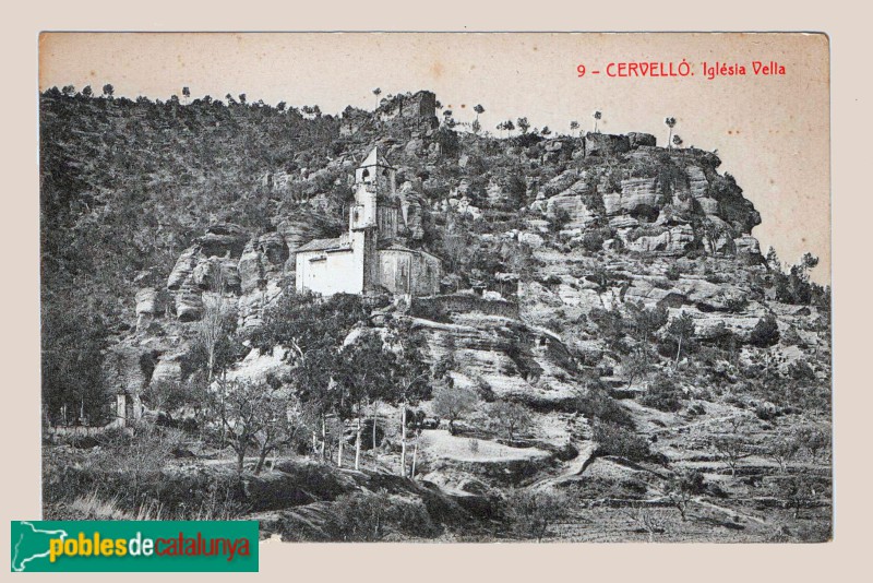 Cervelló - Església de Santa Maria. Postal antiga