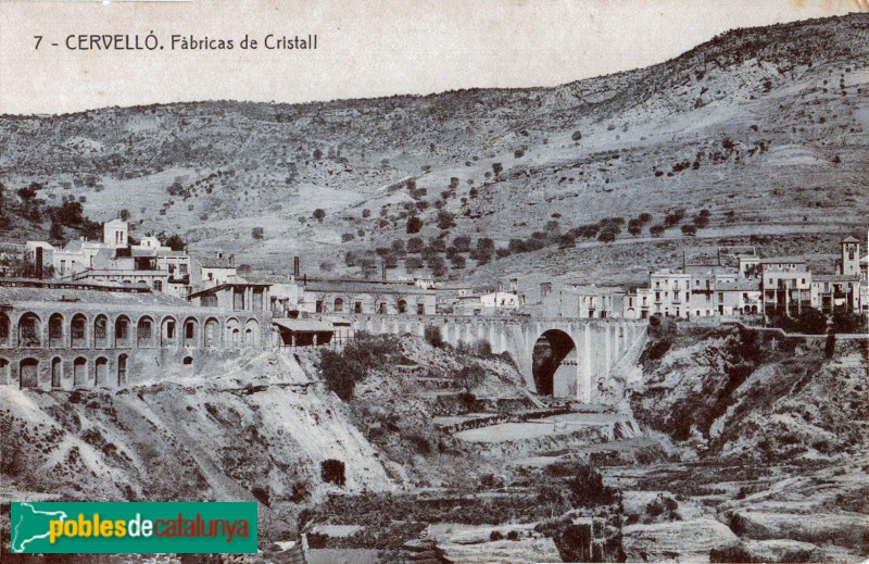 Cervelló - Fàbrica de vidre. Postal antiga