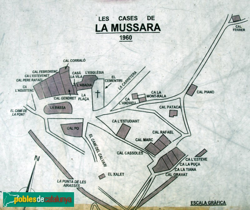 Vilaplana - La Mussara. Plànol del poble, Cartell in situ Vilaplana - La Mussara. Plànol del poble, Cartell in situ