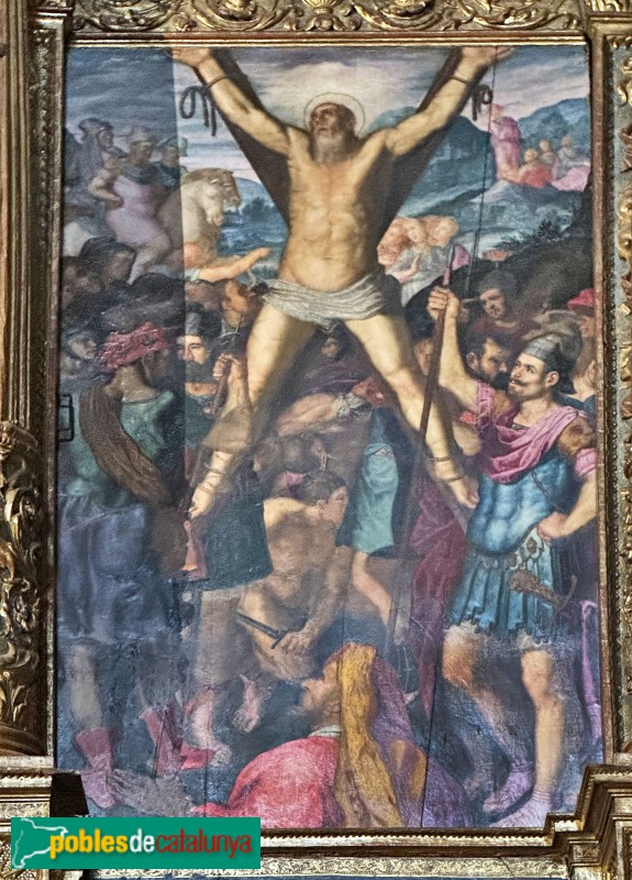 Sant Andreu de Llavaneres - Església de Sant Andreu. Retaule major. Crucifixió de sant Andreu