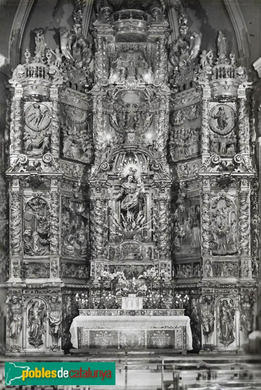 Mataró - Basílica de Santa Maria - Retaule del Roser. Postal antiga