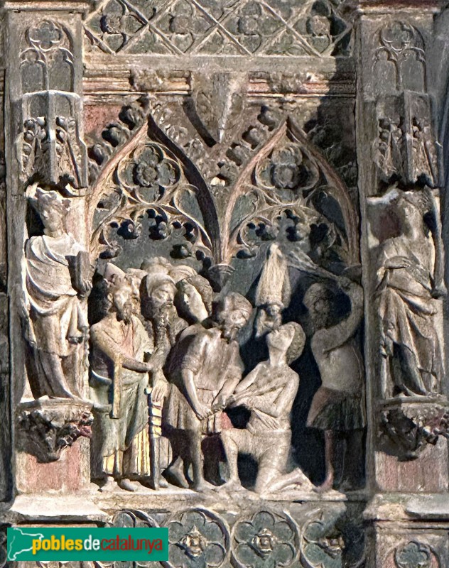 Lleida - Església de Sant Llorenç. Retaule de Sant Llorenç. El sant martiritzat amb plaxes roents