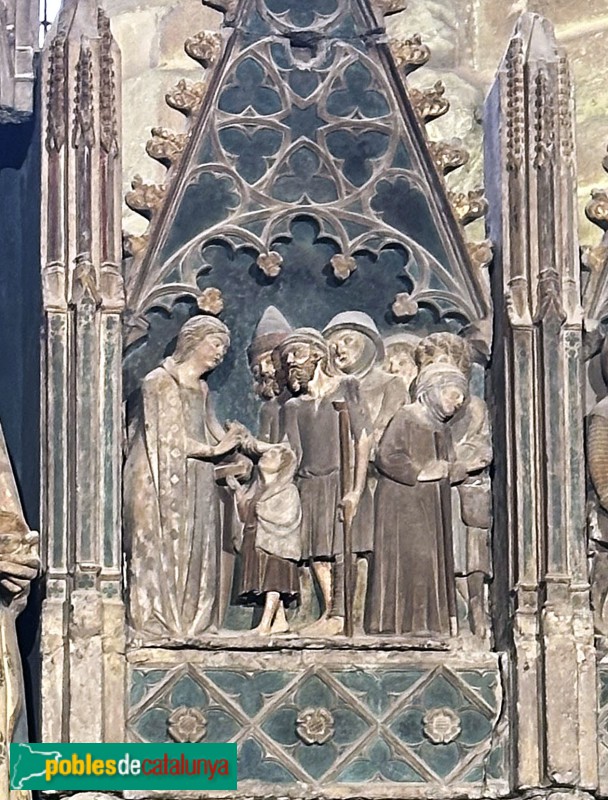 Lleida - Església de Sant Llorenç. Retaule de Santa Llúcia. La santa repartint els seus bens als pobres