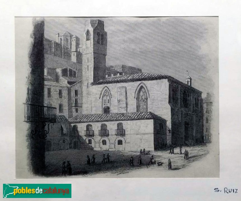 Lleida - Antiga església de Sant Joan l'any 1839 (gravat de  Francesc Xavier Parcerisa)