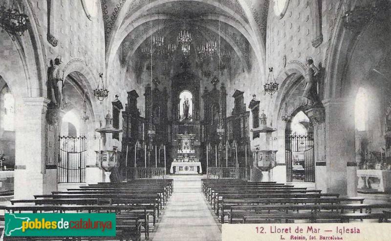 Lloret de Mar - Església de Sant Romà. Postal antiga