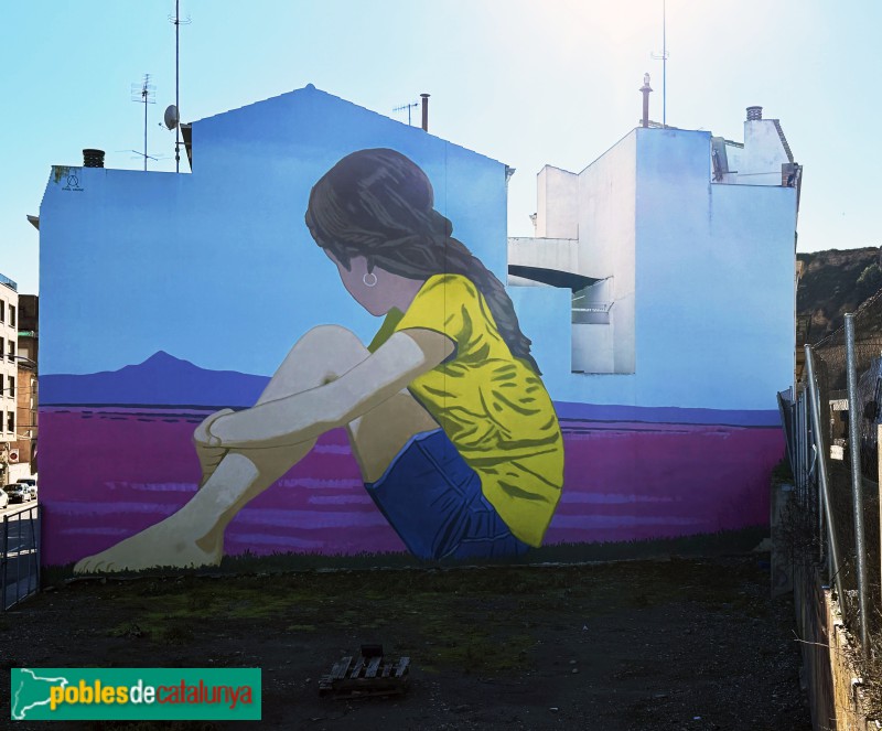 Aitona - Mural a l'entrada del poble