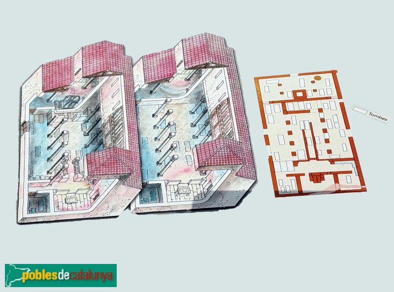 Seròs - Basílica paleocristiana de Bovalar. <i>Dibuix de Francesc Riart (cartell in situ)</i>