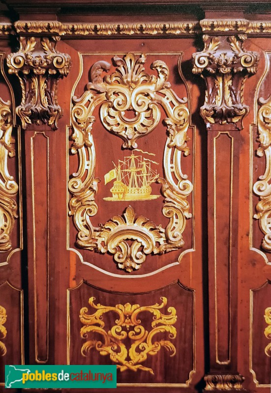 Barcelona - Església de Santa Maria del Pi. Cadirat del cor, <i>cartell in situ</i>